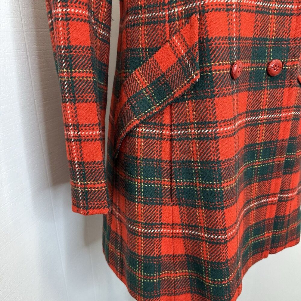 Pendleton Red Wool Tartan Plaid Pea Coat Jacket Fit and Flare Flattering Cut - Picture 4 of 16